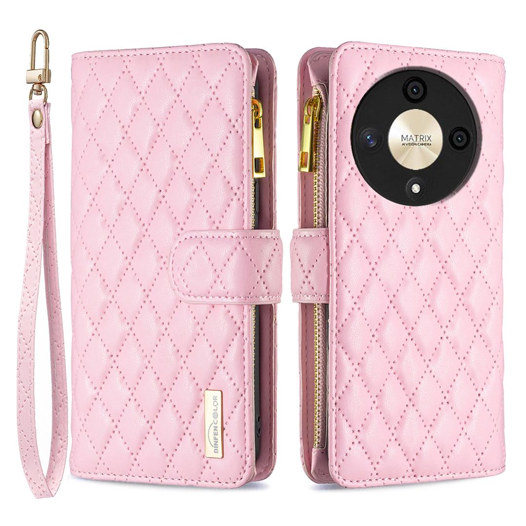 

BINFEN COLOR BF Style-15 Чехол для телефона Honor X9b 5G/Magic6 Lite 5G с карманом на молнии и откидной крышкой-кошельком Pink