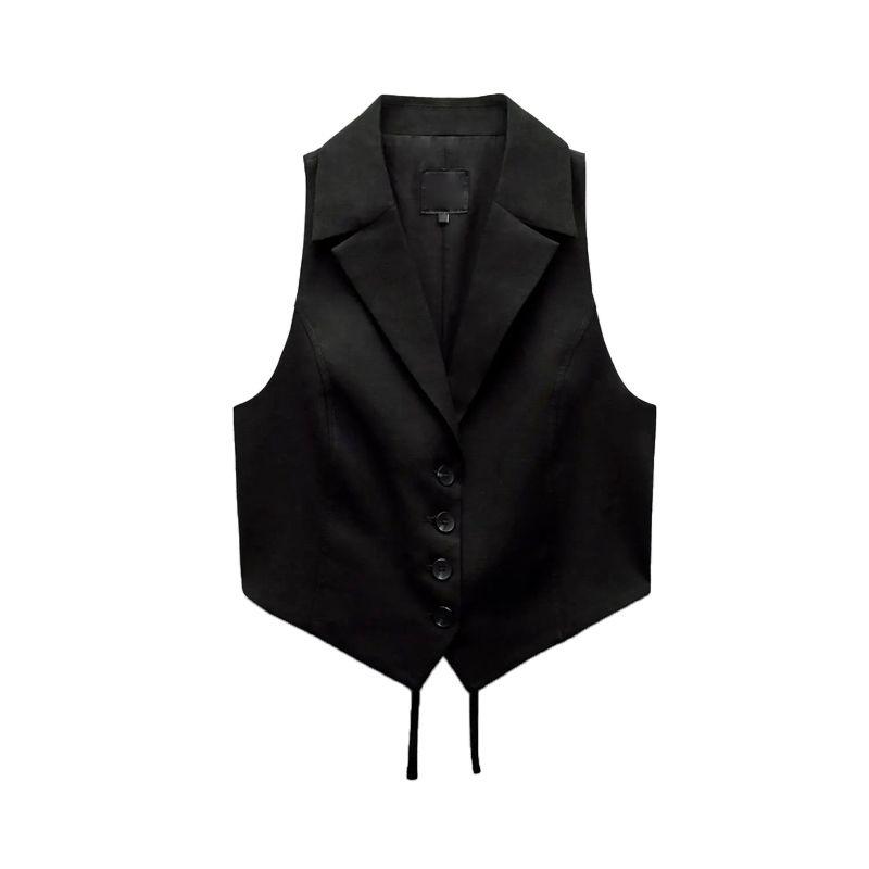 Spring New Fashionable All-Matching V Neck Sleeveless Linen Blended Back Open Design Vest 4749764