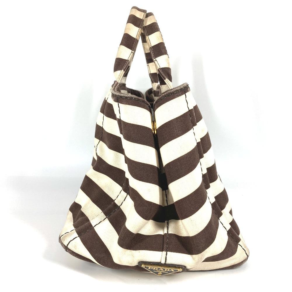 Prada Canapa Logo Border Bag Tote Bag Hand Bag Canvas Brown/White