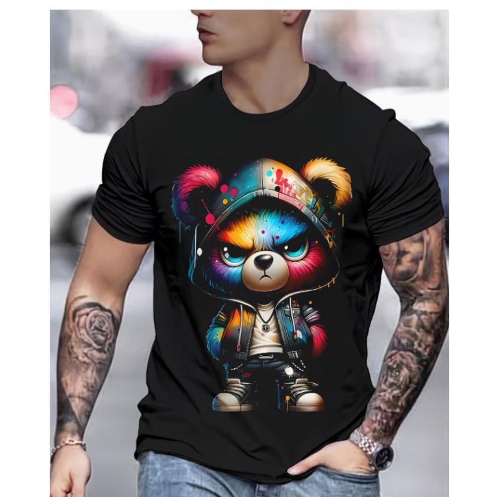 Summer Men's Fun Animal Creative 3D Printed Round Neck Short Sleeve T-shirt Fashionable Comfortable Loose Large Breathable Sports Leisure T-shirt
