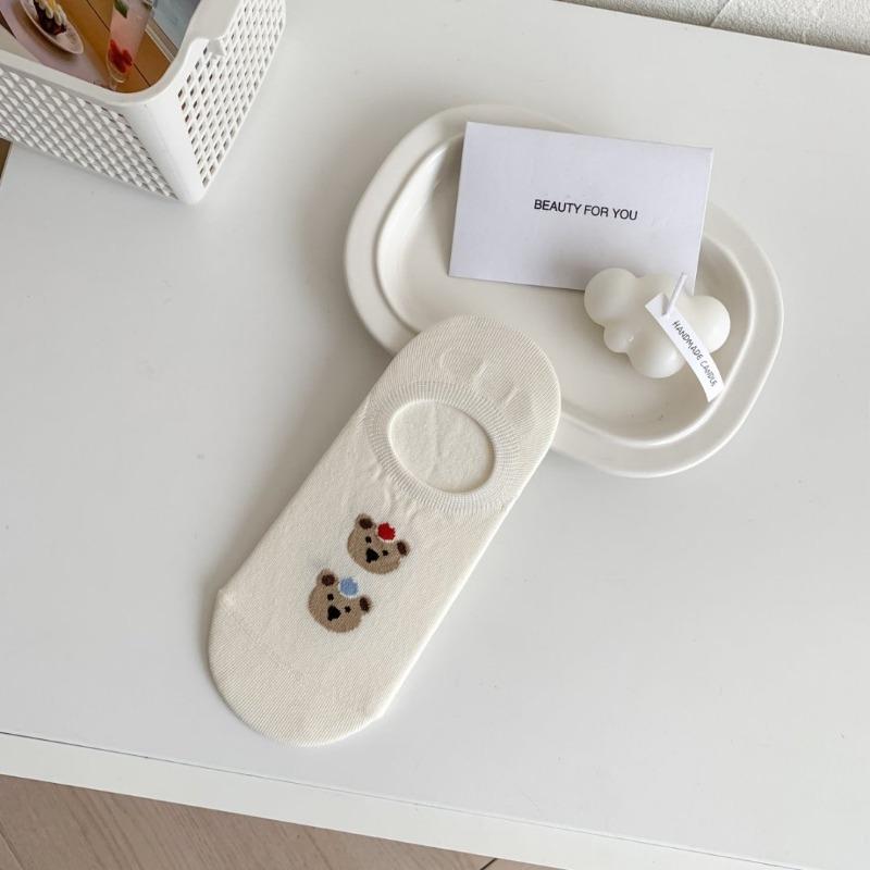 Little Bear Dog Socks, Women's Boat Socks, Cotton Socks, Summer Thin, Low-top, Shallow, Invisible Socks, Anti-slip, Non-dropping Heel Short Socks