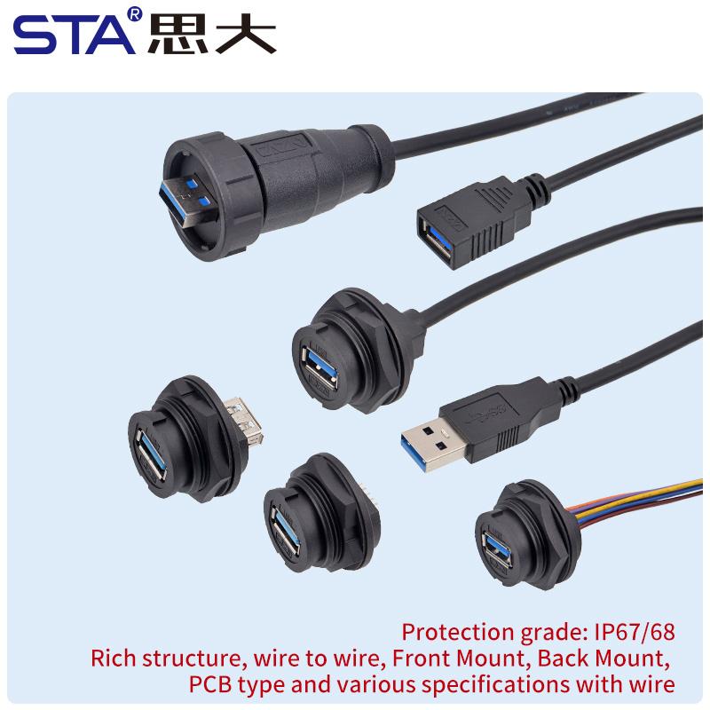 E16 Bayonet 1''20 UNEF Screw Adapter Female Ip67 Shielded High Speed USB 3.0 FPC Connector with Cable 0.3M 0.5M 1M 2M 3M