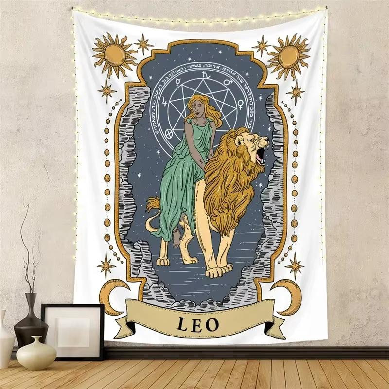 Twelve Constellations Wall Tapestry Hanging Tarot Hippie Wall Rugs Moon Sun Wall Art Decor Background Cloth Mandala Home Decor