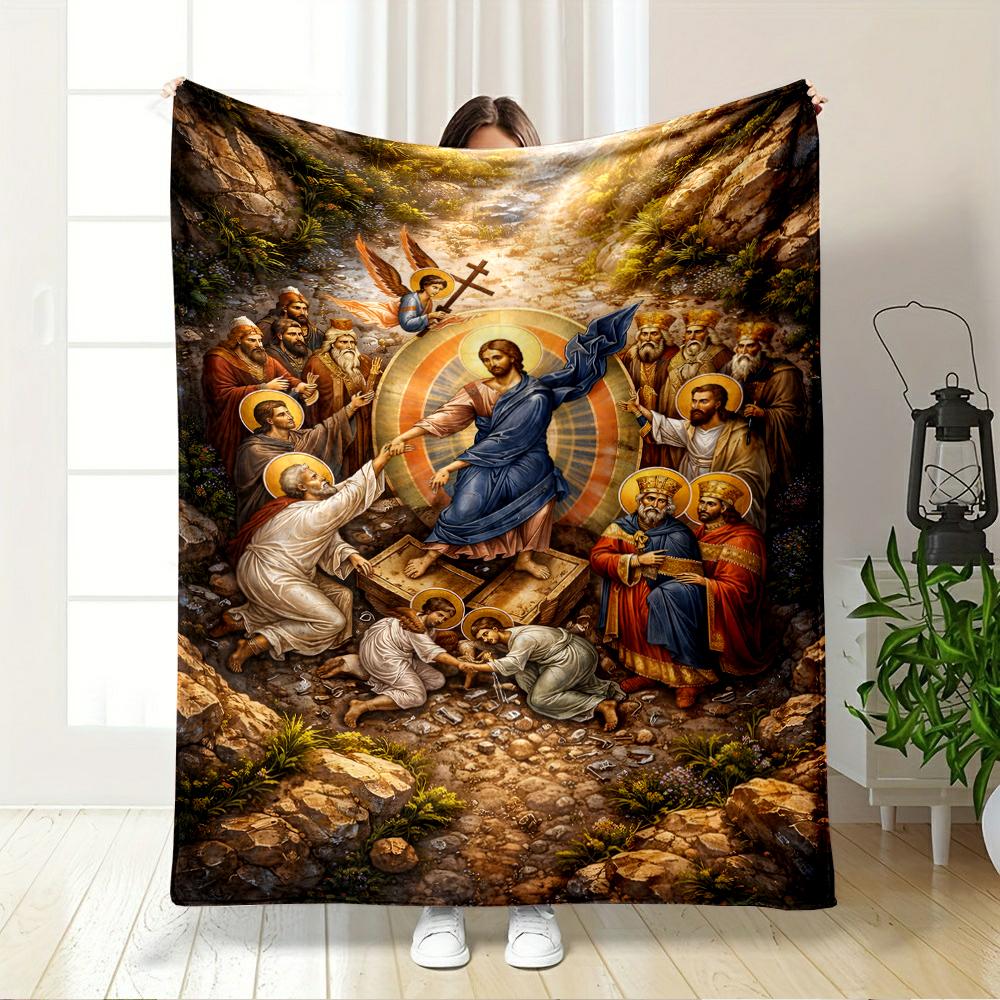 Religious Iconography with SaintsFlannel blanket for bedroom, living room, sofa, and nap