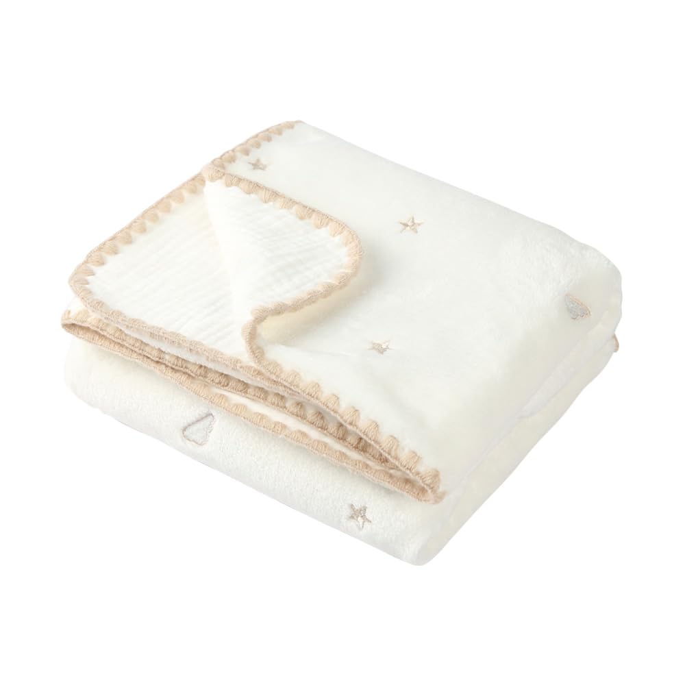 Hugmuu Flannel Gauze Baby 3 Prevents Colds While Cute White X Gold Star Blanket, Sizes, Warm, Sleeping, (70x100cm, Cloud)