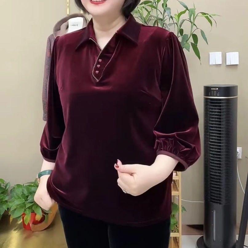 Autumn Women's plus size Velvet Blouse Loose Soft Pullover Long-sleeve Velvet Blouse