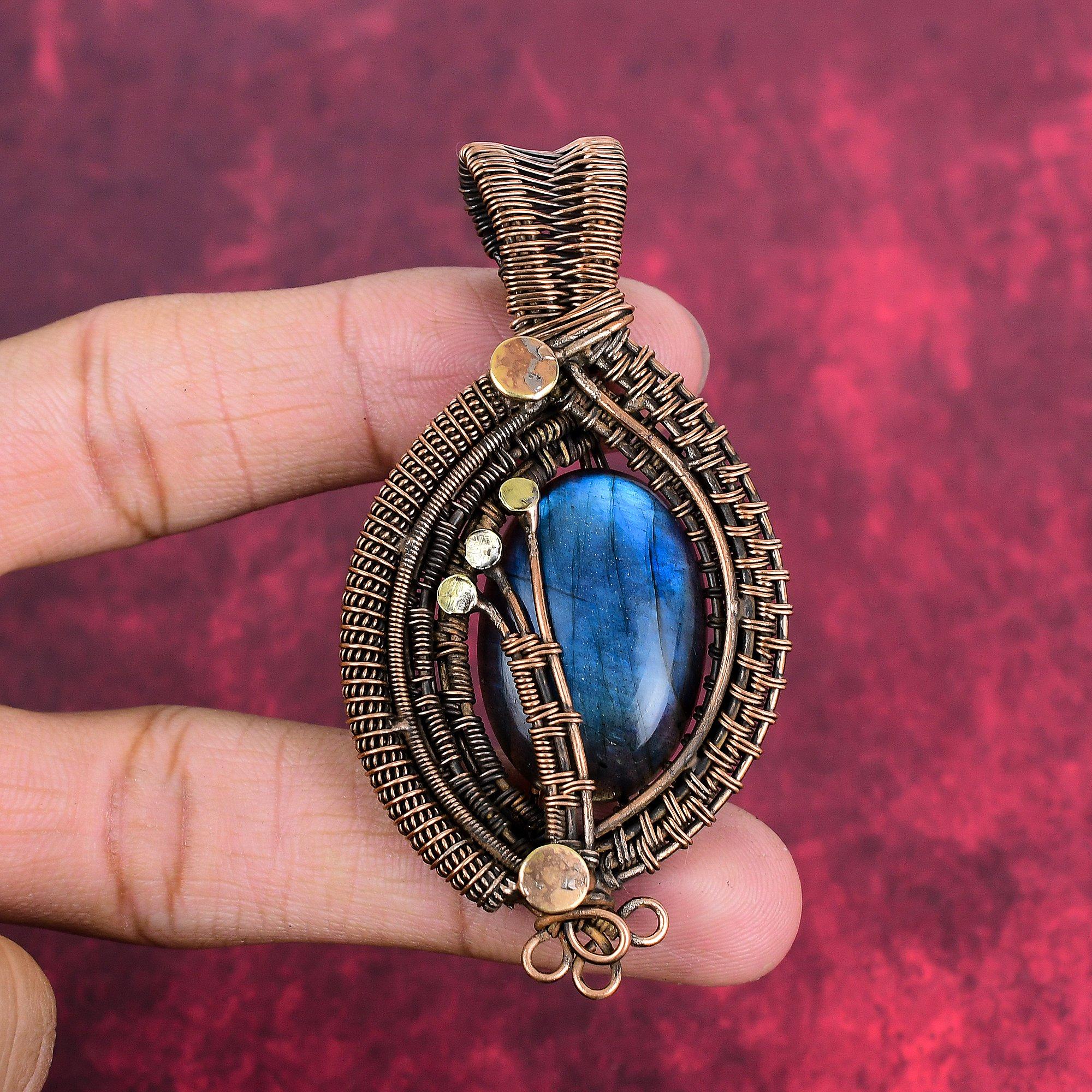 Labradorite pendant copper wire wrapped pendant handmade gemstone pendant copper wire wrap jewelry unique pendant gifts for her boho jewelry