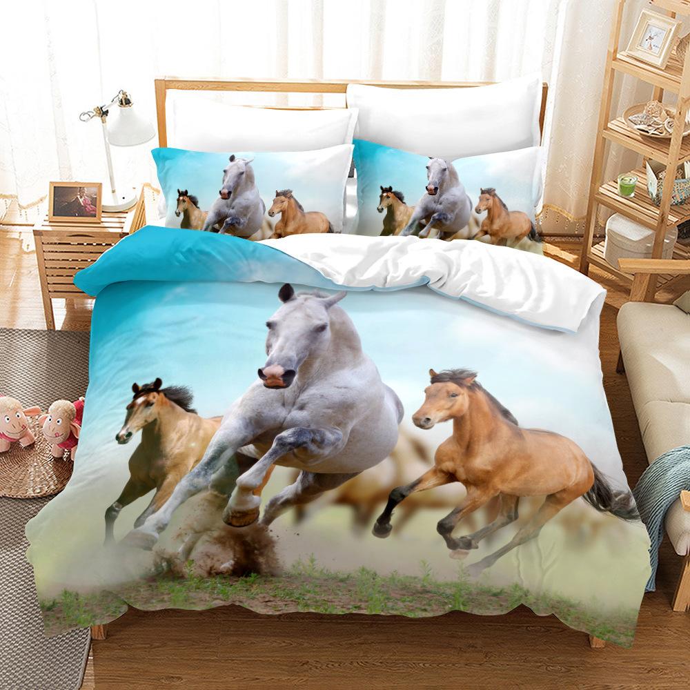 Animal Galloping Horse 3D Digital Printing Three-Piece Set, Home Textile Quilt Cover Pillowcase Two-Piece Set