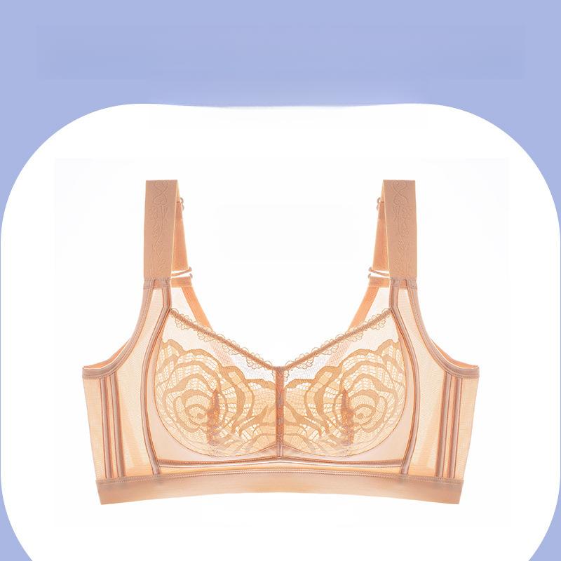 

Бесшовное нижнее белье большого размера для женщин, тонкий бюстгальтер с ретракцией груди и защитой от провисания, собирающий и корректирующий бюстгальтер для красивой спины 44/100D бежевый