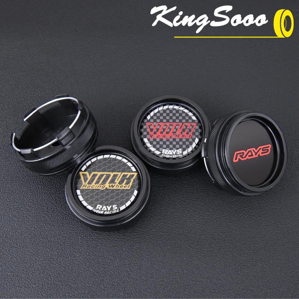 4PCS JDM Sport Rim Cap Clip 62mm VOLK RAYS Emblem Sticker Wheel Center Hub Caps Car Cover Cap Black & Silver