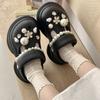 Fashion String Bead Glitter Slides Shoes Woman 2025 Cover Toe House Slippers Platform Jelly Flat Crystal Glitter Slides String Bead Cove