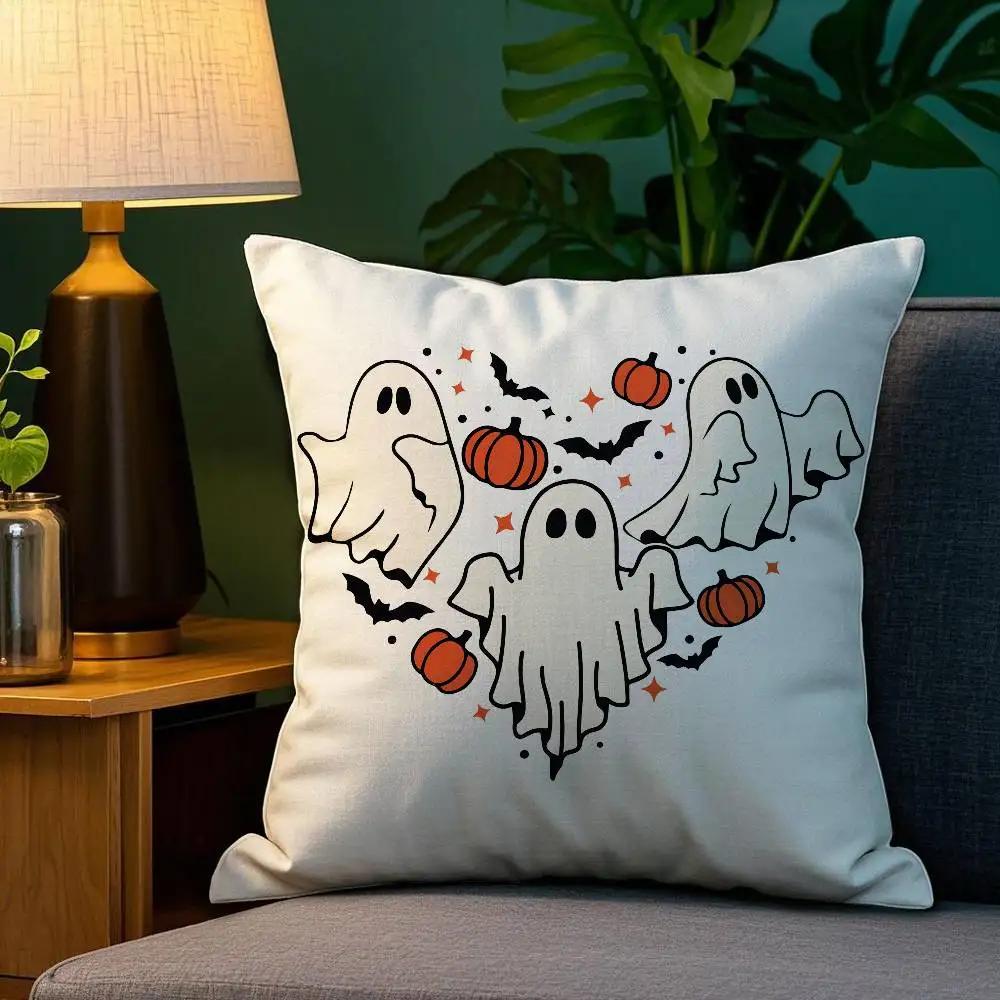 Halloween Cute Ghost Pillow Case Plush Fabric Soft Double Sided Print Sofa Cushion Cover Throw Pillow Covers