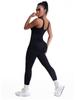 Seamless Ribbed V-Neck Backless Jumpsuit with Double Straps - Women’s Sport Body Shaping & Butt Lifting Yoga Suit