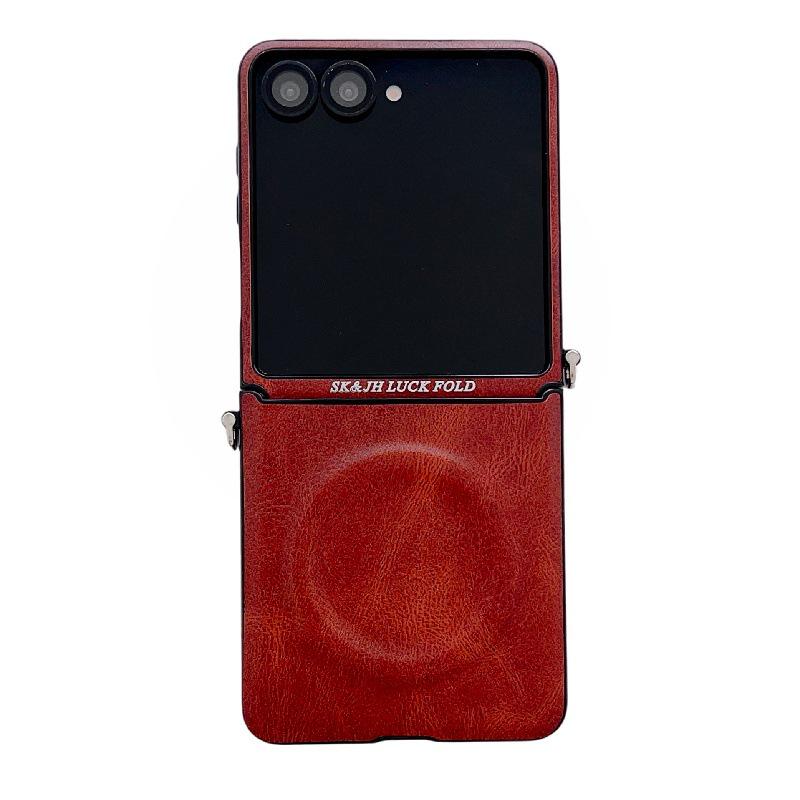 Business Crazy Horse Pattern Magnetic Case for Samsung Z Flip7: Foldable, Anti-Drop, Anti-Lost Lanyard, Compatible with 6/5 Gen.