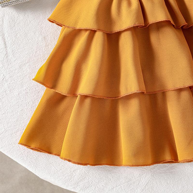Girls' Summer Outfit Set: Sunflower Sleeveless Top and Cake Skirt Two-Piece Set