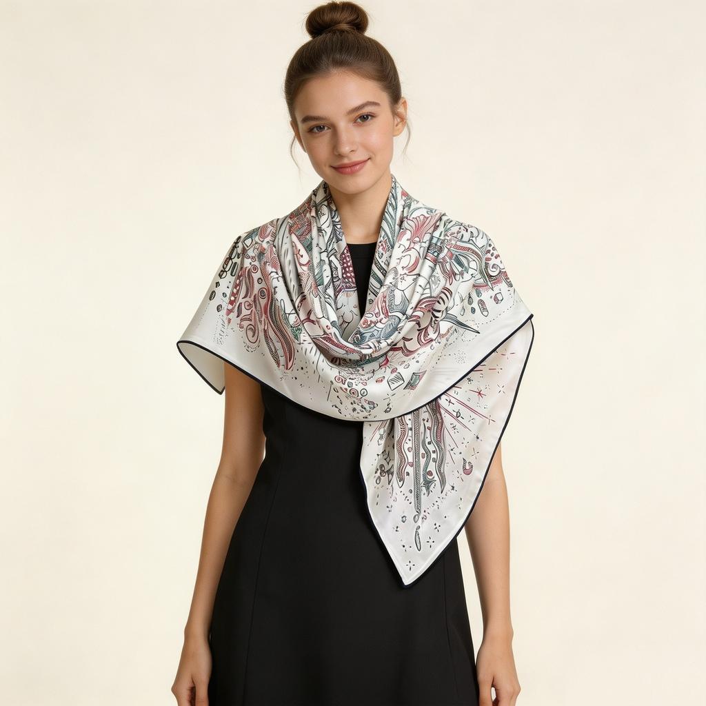 Mulberry silk fashion printed large square scarf women's decoration versatile scarf shawl temperament silk scarf wrapped tube top top