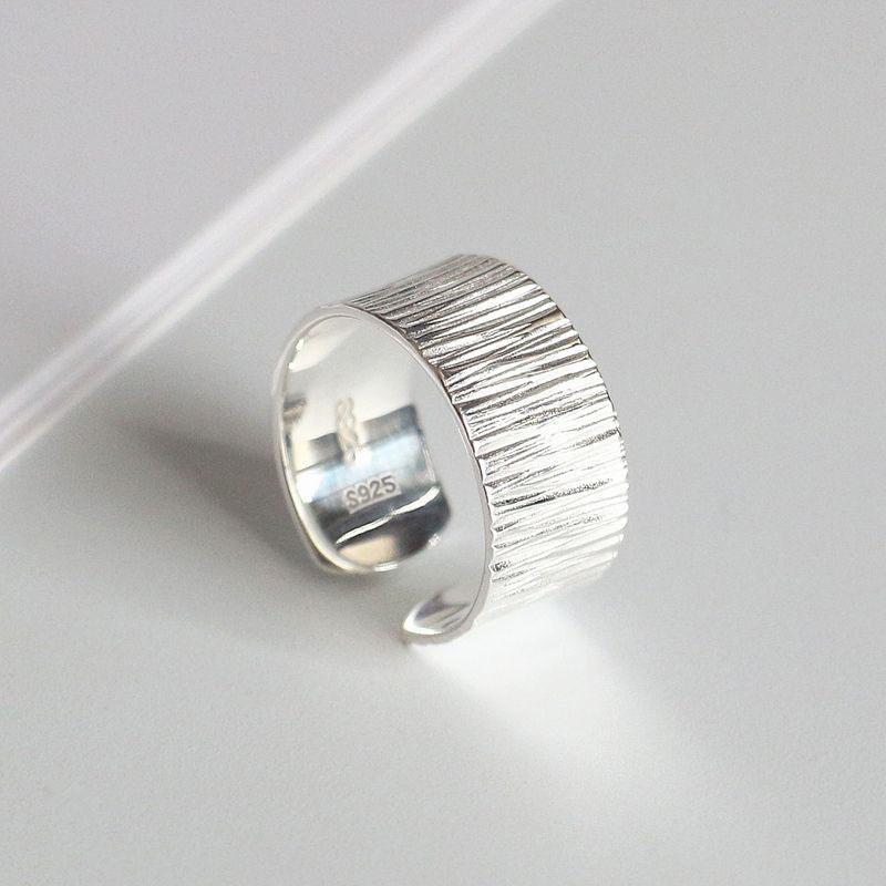 

925 Sterling Silver Rings For Women Men Fine Jewelry Finger Adjustable Open Wide Strip Ring For Party Birthday Gift resizable