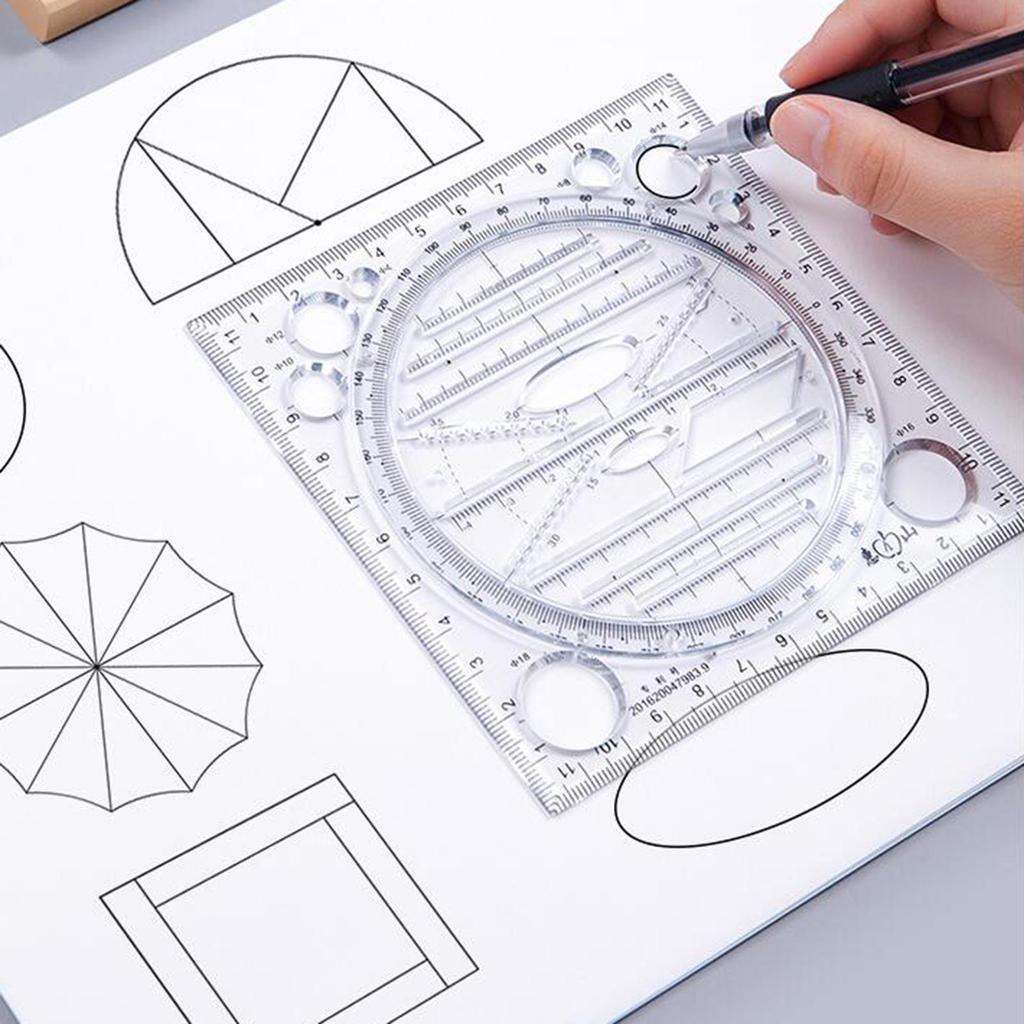 Versatile Geometric Round Drawing Ruler Table for Drafting Student Template Measuring