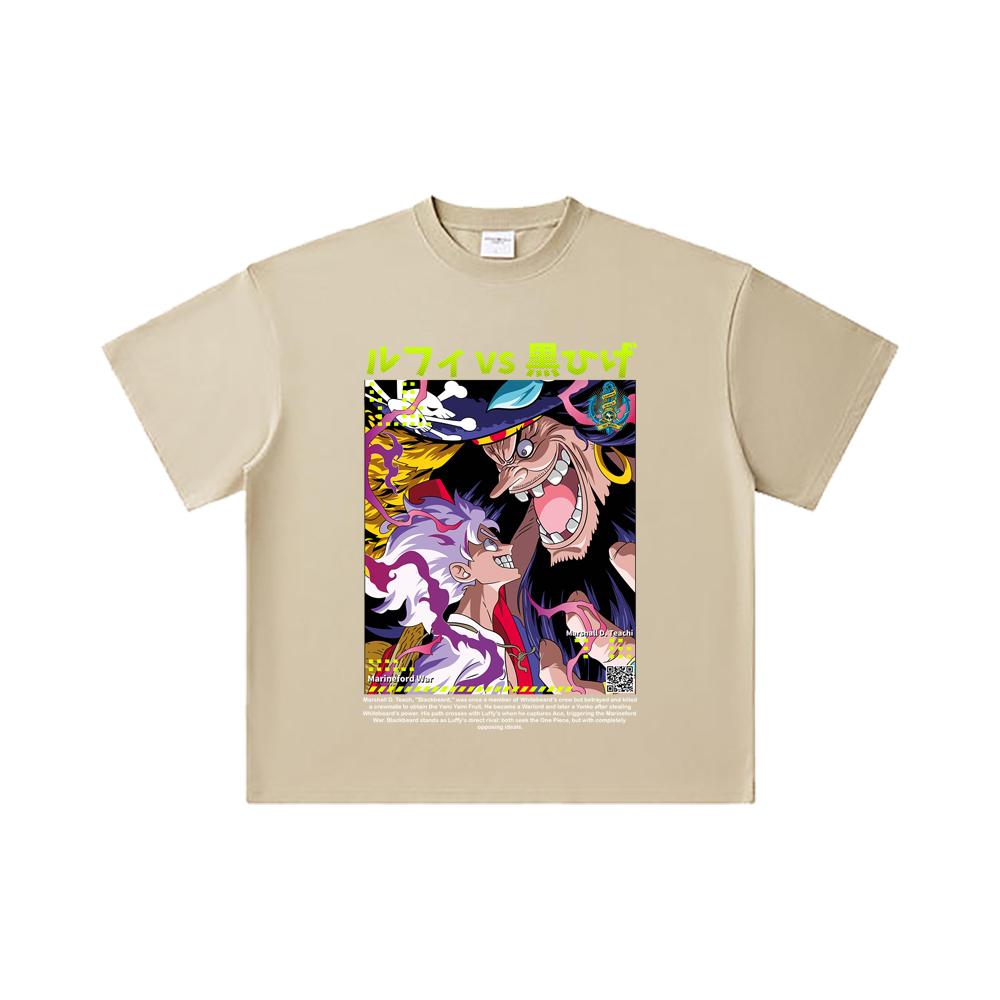 260 GSM Double Yarn 32 Count 100% Cotton One Piece V51 Luffy Blackbeard Print Unisex Heavy Cotton T Shirt