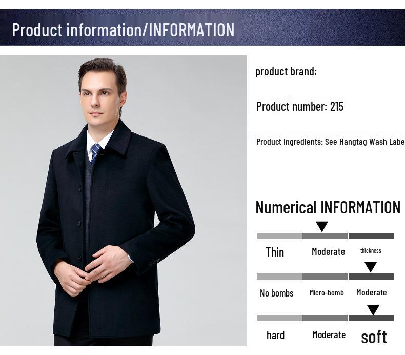 Men's Cashmere Lapel Wool Coat - Autumn/Winter Thick Button-Up for Middle-Aged & Elderly Casual Wear