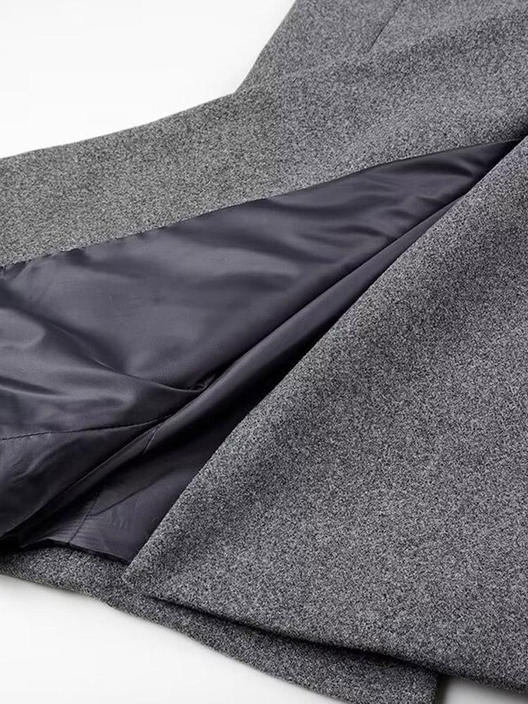 Palton Lung din Lână Artificială pentru Femei Palton cu Gât în V și Dublu Piept pentru Femei Palton Lung Gri pentru Femei, Rezistent la Vânt și Călduros Stil Clasic Minimalist