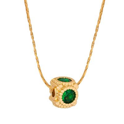 Green Zircon Square Copper Pendant Necklace Maillard Accessories Niche Personality Temperament Versatile Collarbone Chain Sweet Girl Jewelry