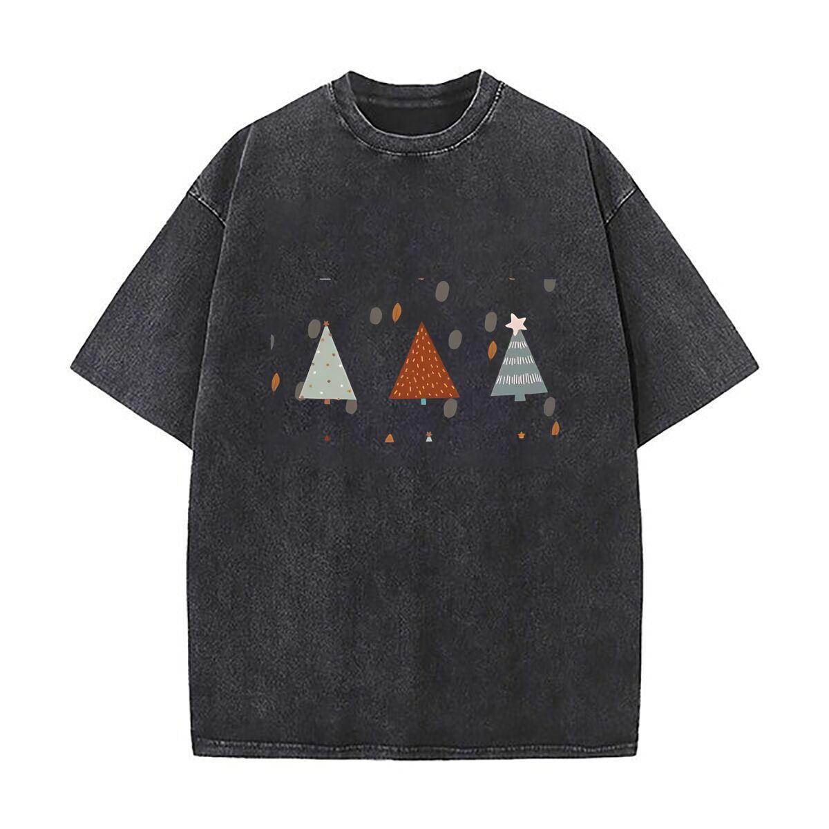 

Christmas Tree Bucket Hat Sunscreen dad Heavy Men Washed Casual Cotton Short Sleeve Acid Wash Top S