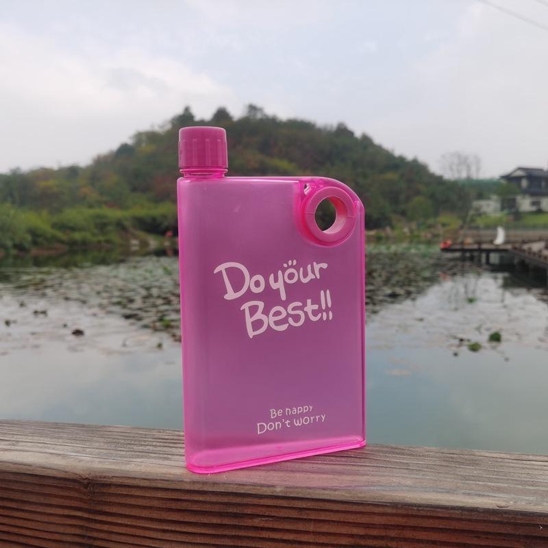 

Transparent Flat Water Bottle Plastic Travel Bicycle Drinking Cup Reusable Portable 380ML