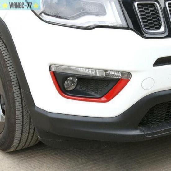 For 2017- Jeep Compass ABS Red Front Fog Light Lamp Strip Cover Trim 2X New