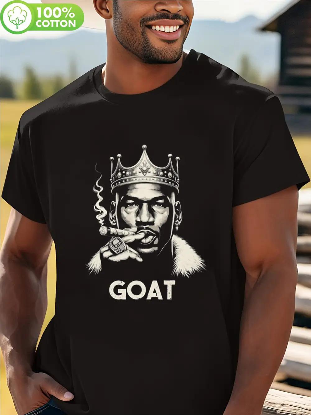 

LocalVintage-Inspired 100% Cotton T-shirt - Plus Size Loose Fit with Crowned GOAT Graphic Print S
