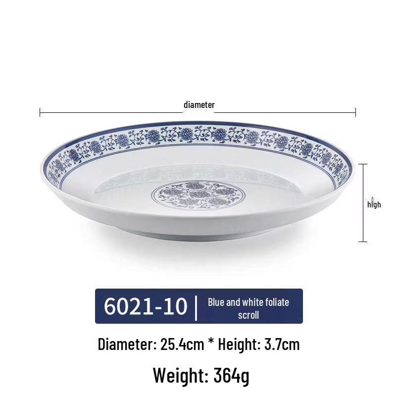 Modrobílý hluboký talíř z melaminu ve stylu porcelánu pro ryby, polévky a komerční použití