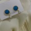 111 Silver Needle French Retro Blue Circle Stud Earrings Female, Hong Kong Style Design Sense Gentle Pearl Earrings Temperament Earrings