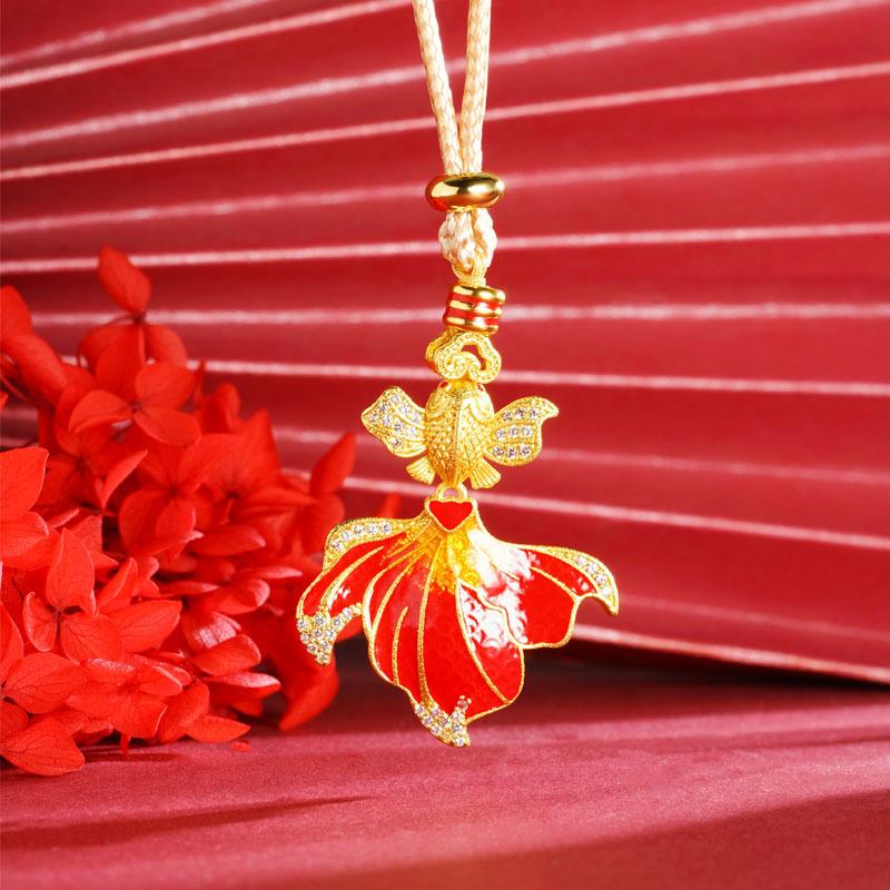 Ancient Micro-paved Red Goldfish Vintage Color High-end Jewelry Necklace Pendant