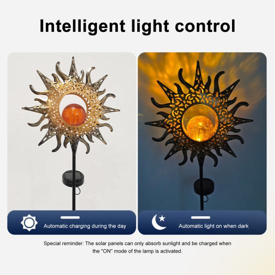 Outdoor Solar Decor Light Artistic Stake Light for Garden Pathway Iron Flame Sun Patio Yard