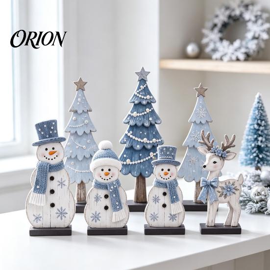 Holiday Table Centerpieces 7Pcs Christmas Wooden Tabletop Ornaments, Snowman Tree Reindeer Tiered Tray Indoor Winter Wonderland Displays Decor