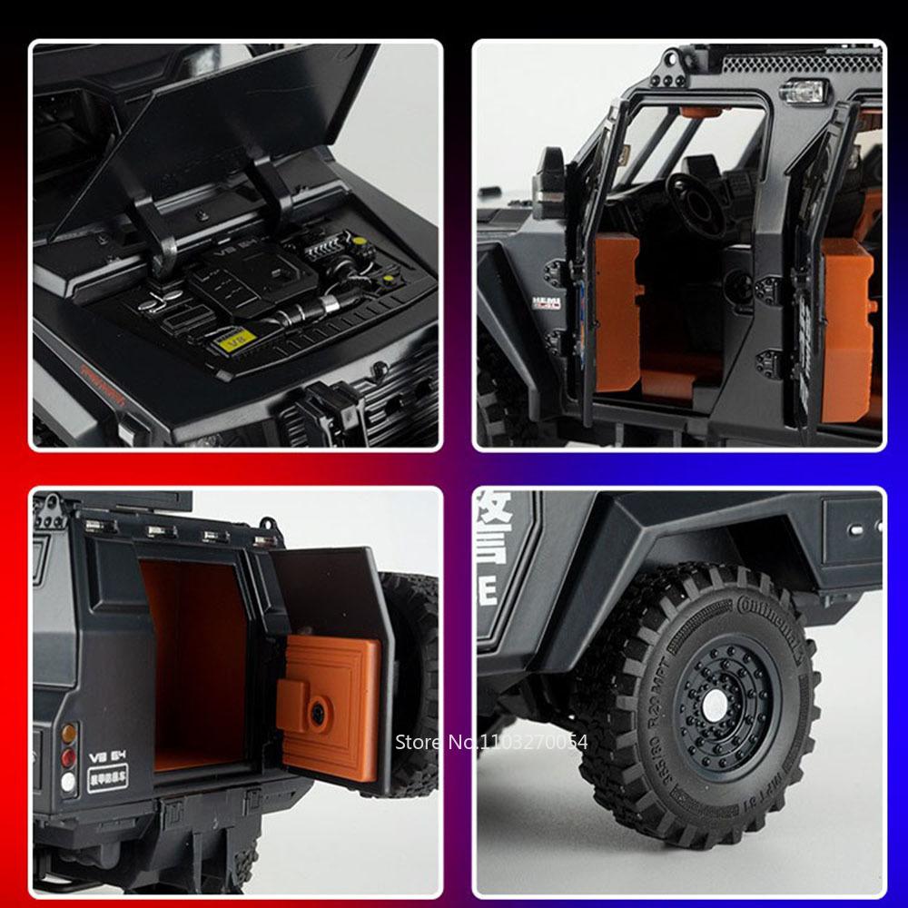 ABBD1 1:24 Military Spinosaurus Explosion Proof Vehice Sabertooth Car Model Toy Diecast Alloy Sound Light Pull Back Toy for Adult Gift
