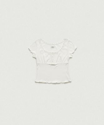 Deobanes Cotton Eyelet Button Top_White