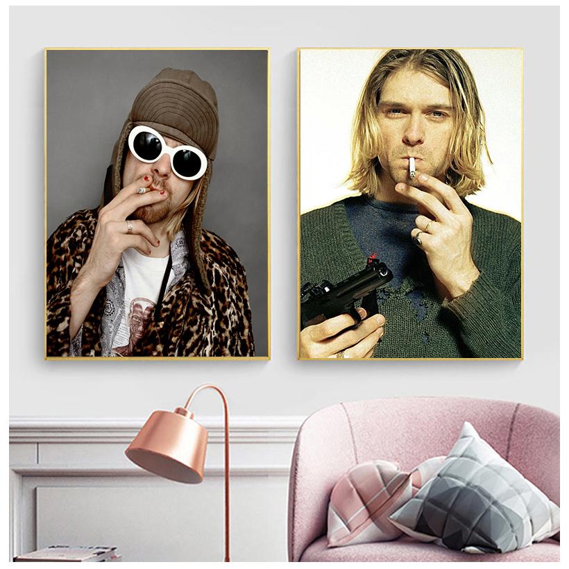 Kurt Cobain Muzică Rock Trupă Muzică Cântăreț Star Artă de Perete Poze Postere și Imprimeuri Pictură pe Pânză pentru Cameră Decor Acasă