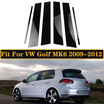 6pcs Car Window Pillar Posts Door Trim Cover Stickers Decal Fit For VW Golf MK6 2009-2012 Exterior Accessories
