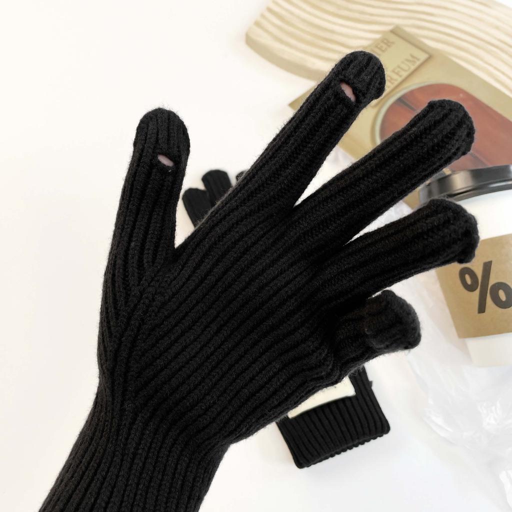 29 * 8cm Winter New Women'S Solid Color Gloves With Exposed Fingers, Mobile Phone Touch Screen, Yarn Knitting, Thickened Warm And Fashionable Gloves
