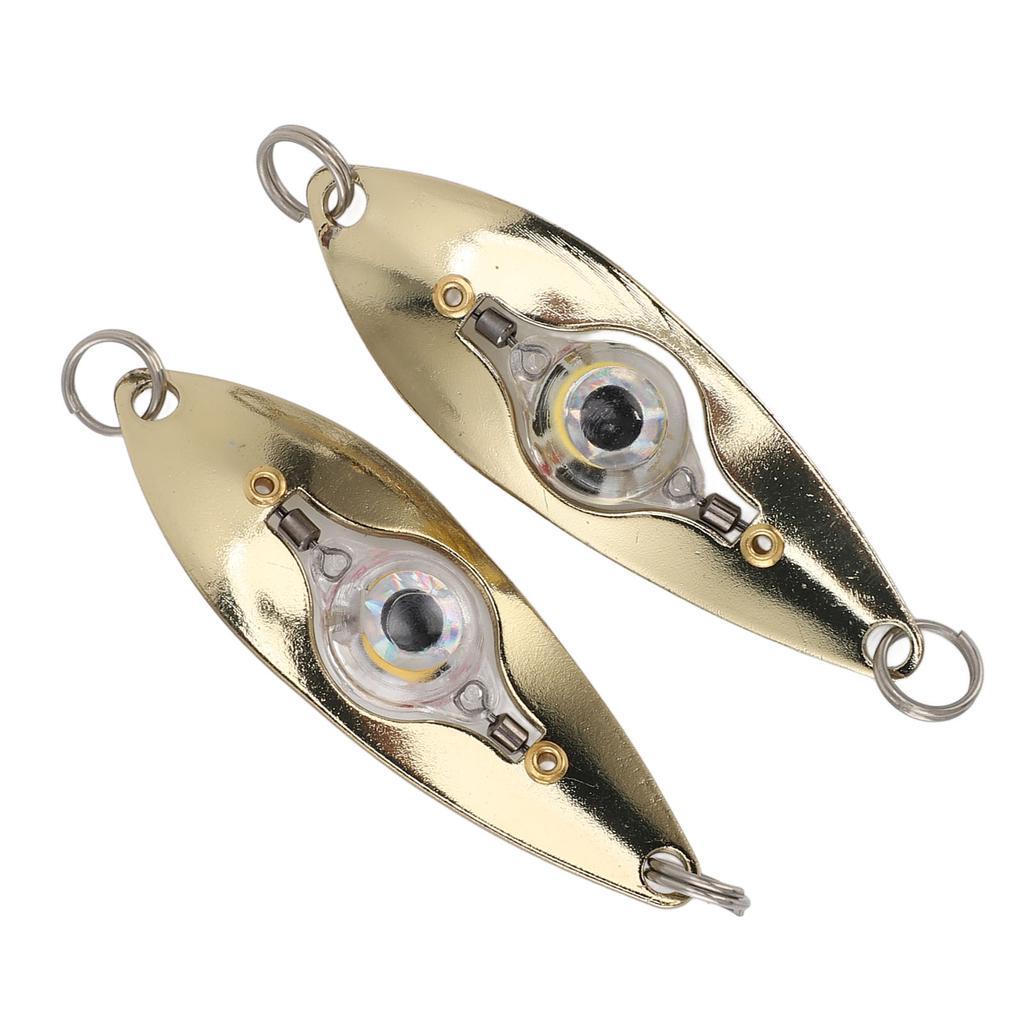 2pcs Fish Eye LED Fishing Lures Lighted Fishing Spoons Underwater Bait Flasher Deep Drop Light for Saltwater Freshwater White Light