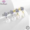 HuiSept Luxury Drop Earrings with Pearl Zircon Gemstone 925 Silver Jewelry for Female Wedding Bridal Promise Party Gift Ornament