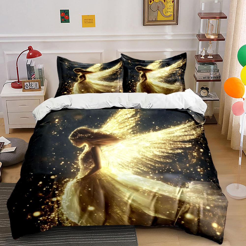 Golden Fairy Theme Decor Set Bedding Set With 1 Duvet Cover 2 Pillowcases Single Double King Queen, Gift