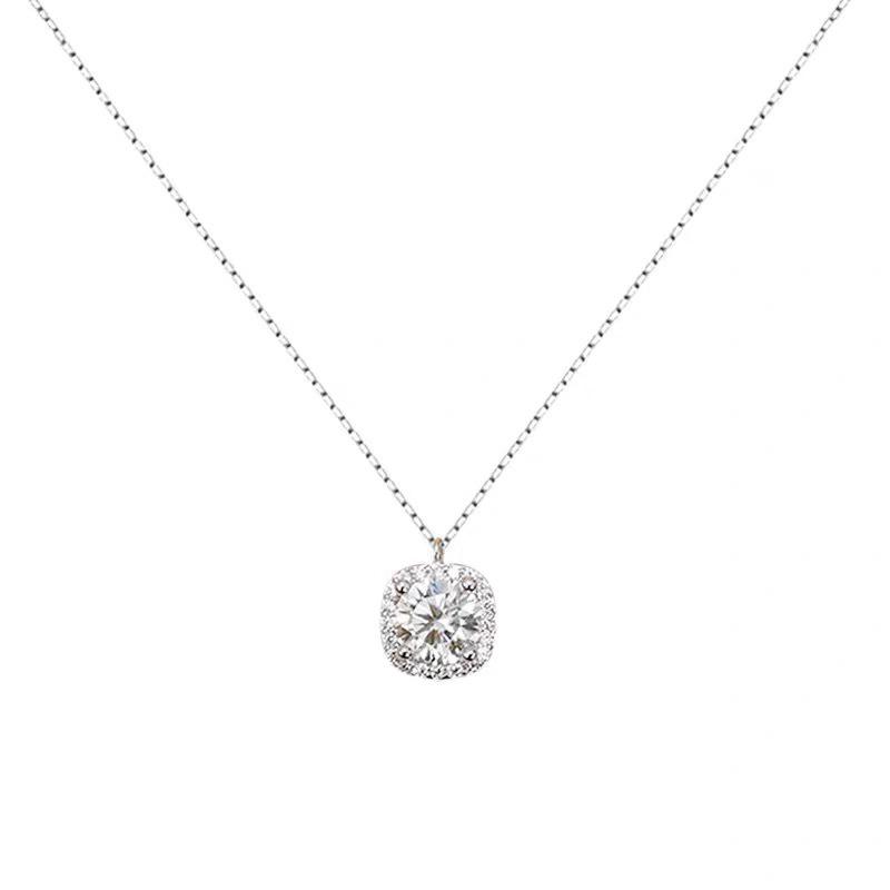 Women's Summer Luxury Shiny Diamond Square Pendant Necklace - Korean Style, Versatile Fashion