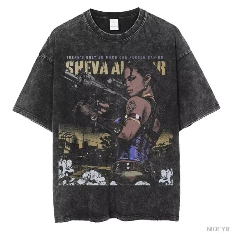 Cotton retro washed T shirt unisex s Resident Evil Leon Kennedy plus size649