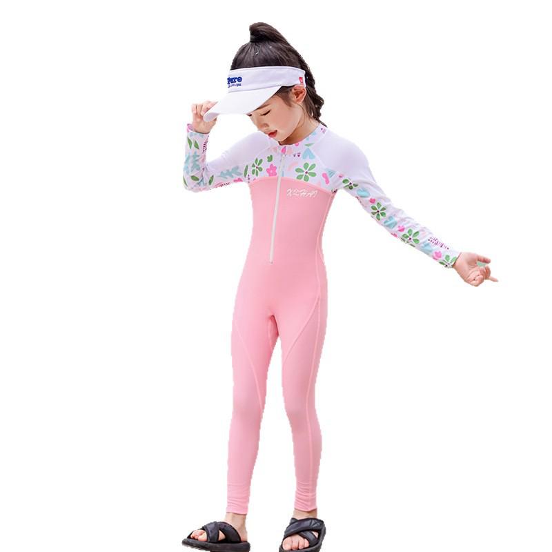 2026 Customizable Girls' Long Sleeve Sun Protection Swimsuit for Surfing & Rafting