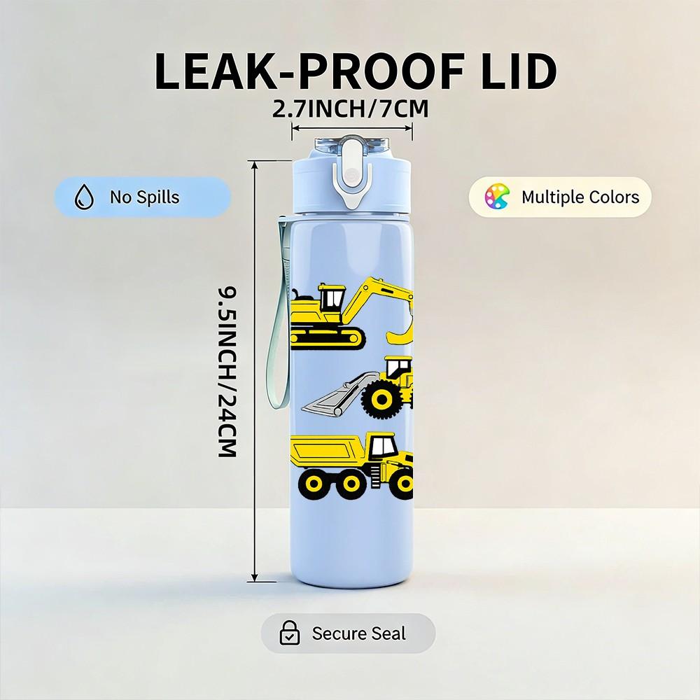 1PC Multi Excavator Construction Print 750ml Color Plastic Sports Water Bottle Leakproof Flip Straw Lid Suitable for Sports Office Home Use