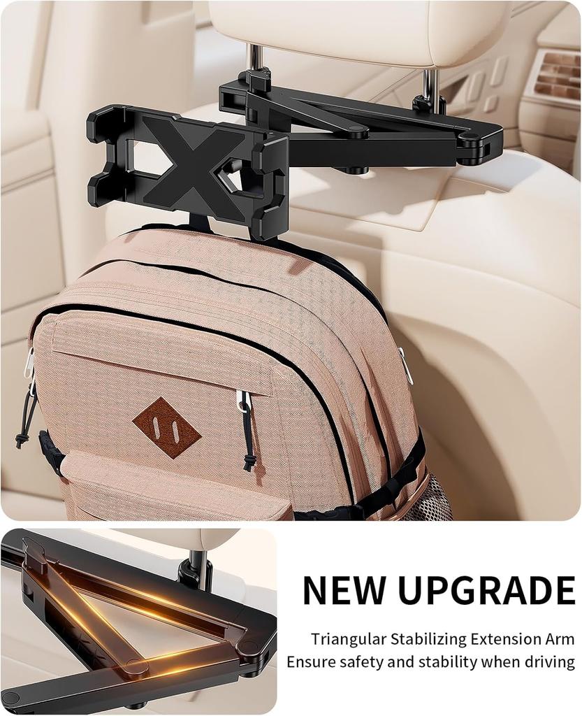 Tablet Holder for Car Headrest 3 in 1 Sturdy upgrade Extension Arm Adjustable iPad Car Mount for BackSeat
