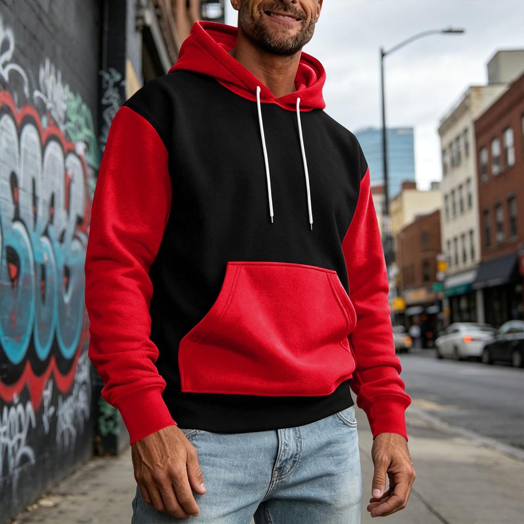 Felpa con cappuccio colorblock da uomo con tasche per un comfort casual e sportivo
