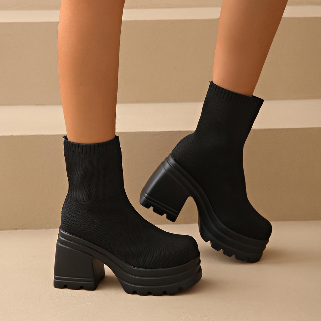 Plus Size Shoes for Women 36-42 Autumn Fashion Women Platform High Heel Non-slip Comfortable Ankle Boots Casual Women Footwear